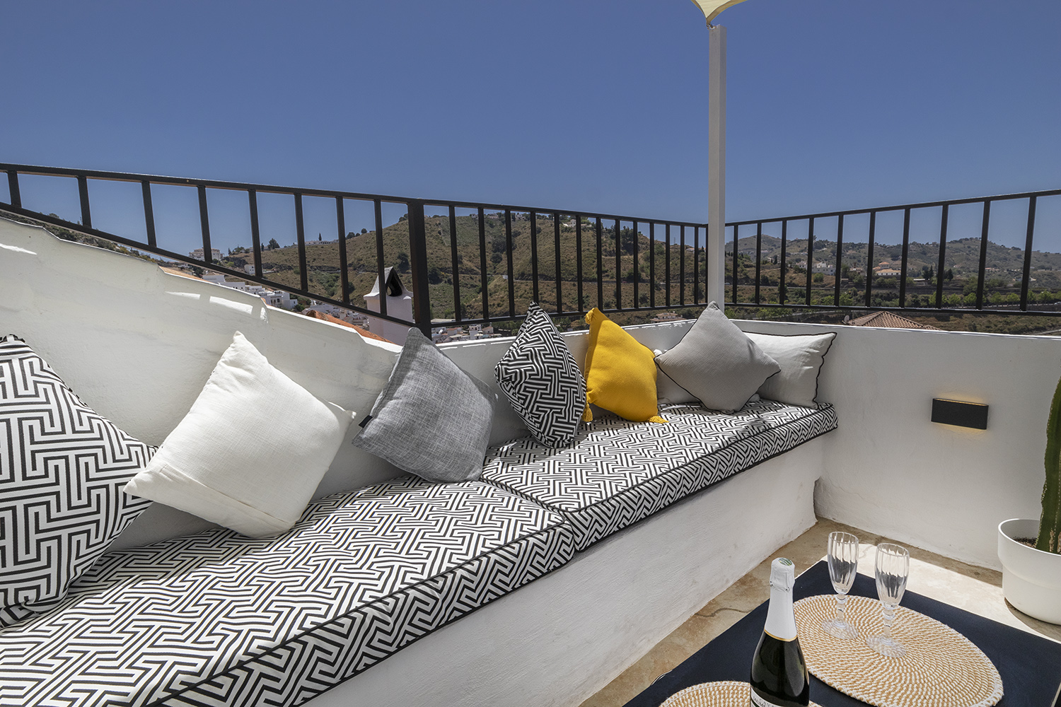 The rooftop terrace at sunset.
